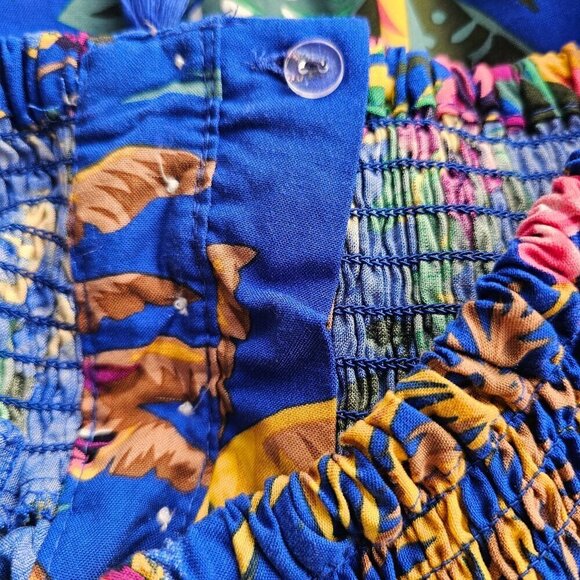 Cynthia Rowley Cinch Waist Maxi Skirt Sz M Tropical Blue Rayon Button Tie Front - Picture 7 of 10